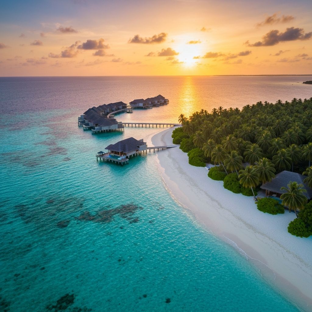 Luxury overwater villas in the Maldives at sunset